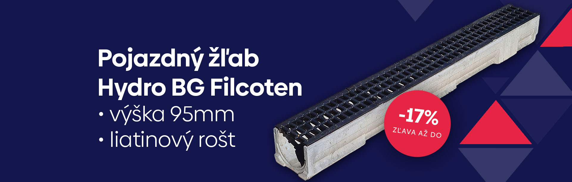 Pojazdný žľab Hydro BG Filcoten, výška 95mm, liatinový rošt
